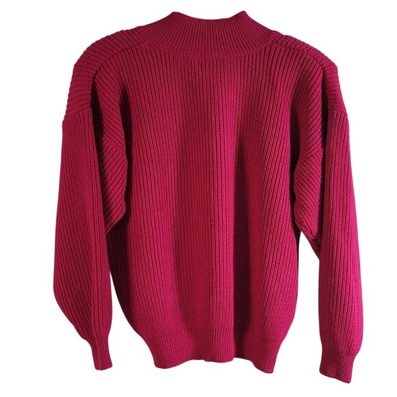 Lindsey Blake Chunky Knit Sweater Pink Med Long Sleeve V Neck Shoulder Pads VTG - Picture 4 of 6